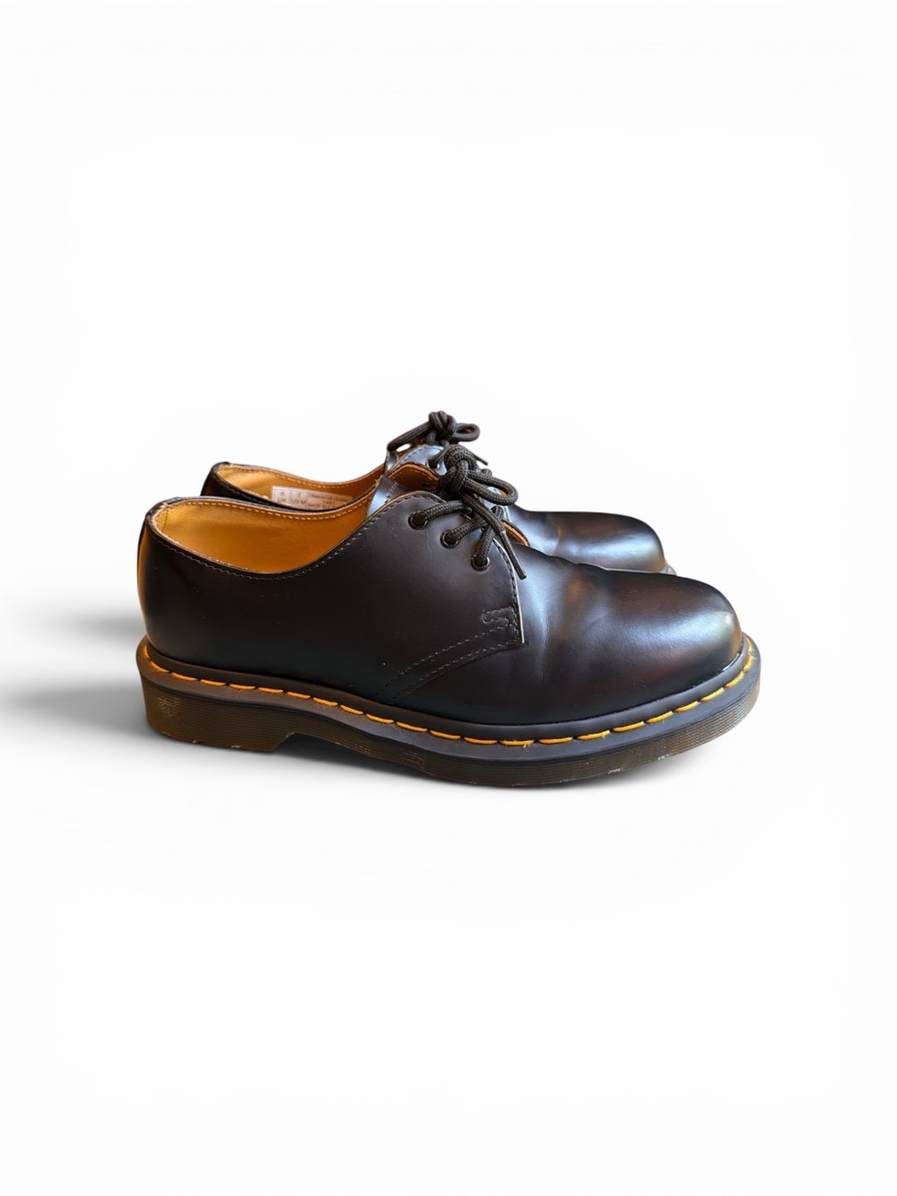 Dr. Martens 1461 Black Leather 3-Eye Derby with Yellow Welt Stitching